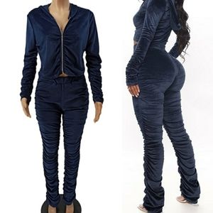 Blue velour pants tracksuit